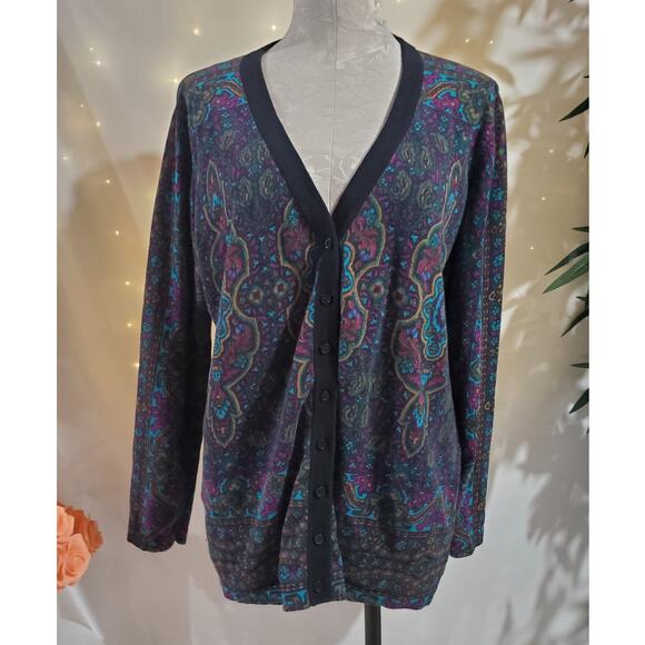 Isaac Mizrahi Sweaters - Isaac Mizrahi Live Paisley V-neck Button Cardigan Sweater Womens Size XL Boho